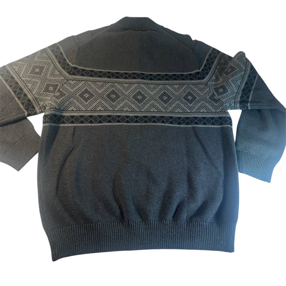 Izod Fair Isle Nordic Sweater Gray Black Chunky Knit 1/4 Zip Mens XXL NWT